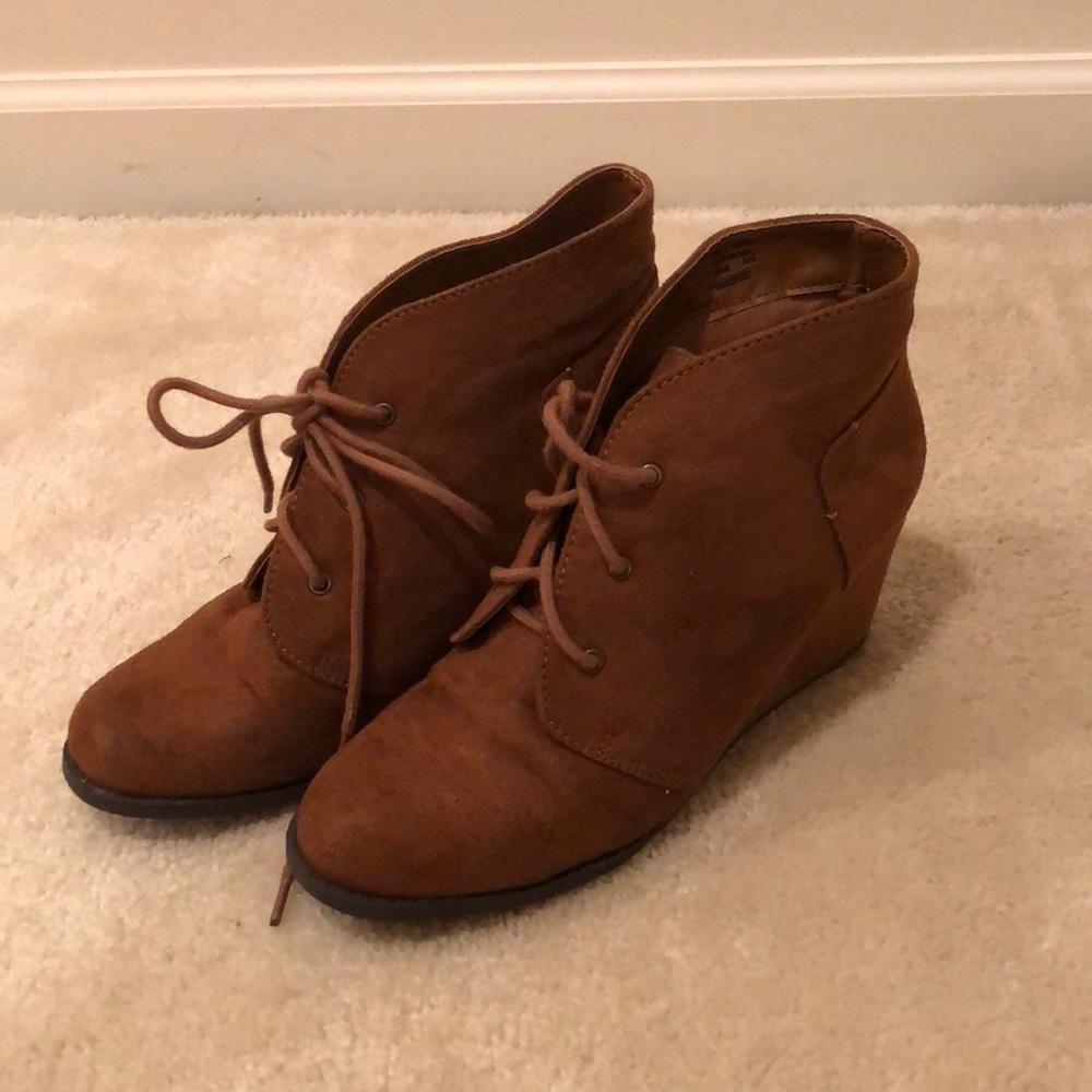 Suede wedge booties!